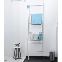 Porte serviette échelle avec panier blanc