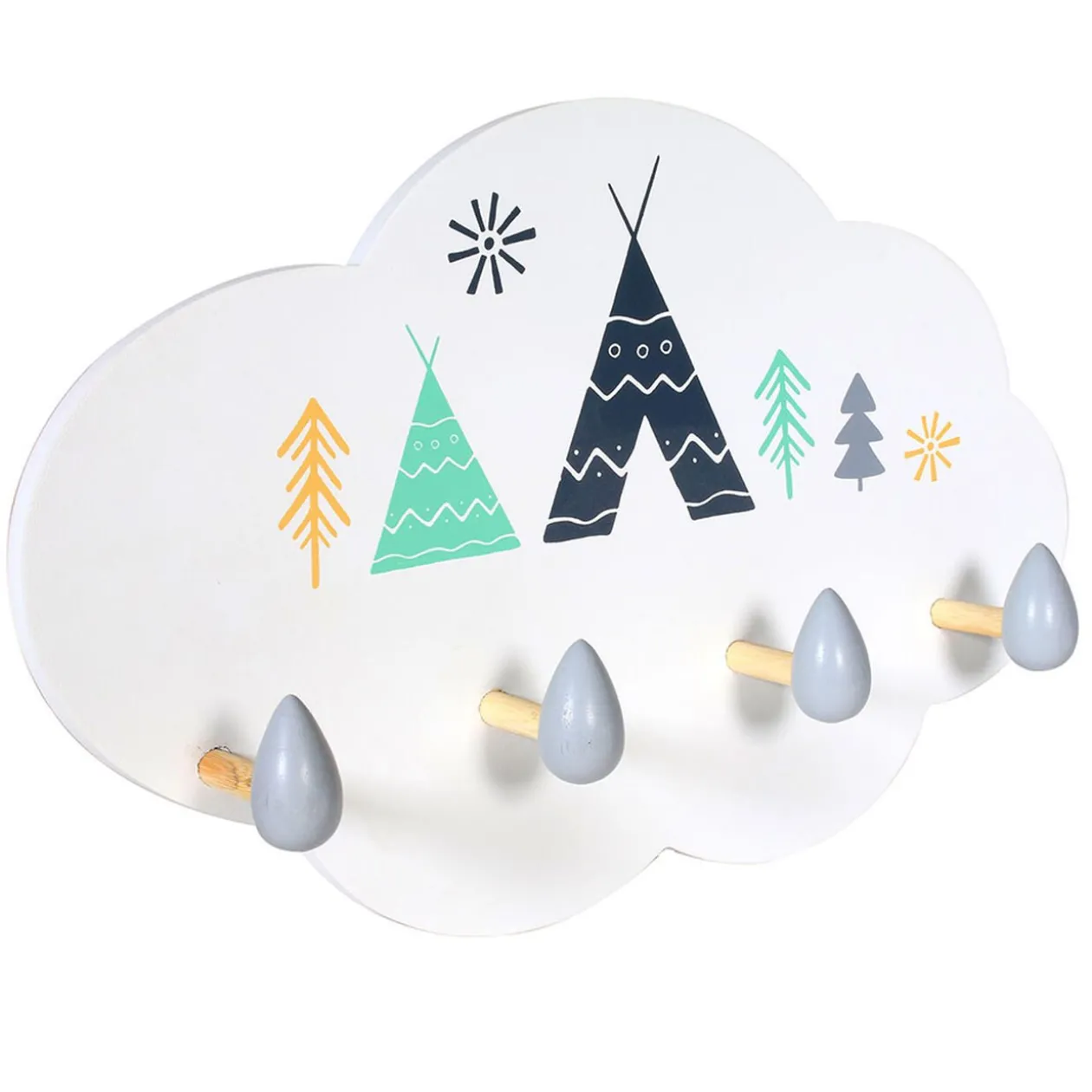 Porte-manteau mural bois forme nuage L.34 x l.5,5 x H.22 cm