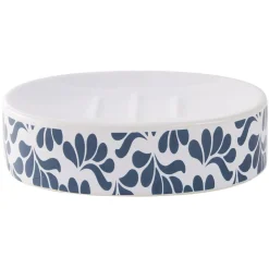 Porte-savon céramique motif végétal blanc et bleu 13x8,5xH3cm
