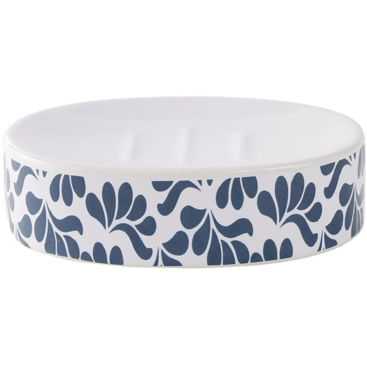 Porte-savon céramique motif végétal blanc et bleu 13x8,5xH3cm