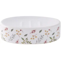 Porte-savon céramique motif floral blanc et rose 13x8,5xH3cm