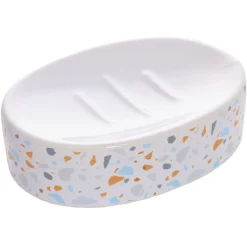 Porte-savon céramique motif terrazzo blanc et bleu 13x8,5xH3cm