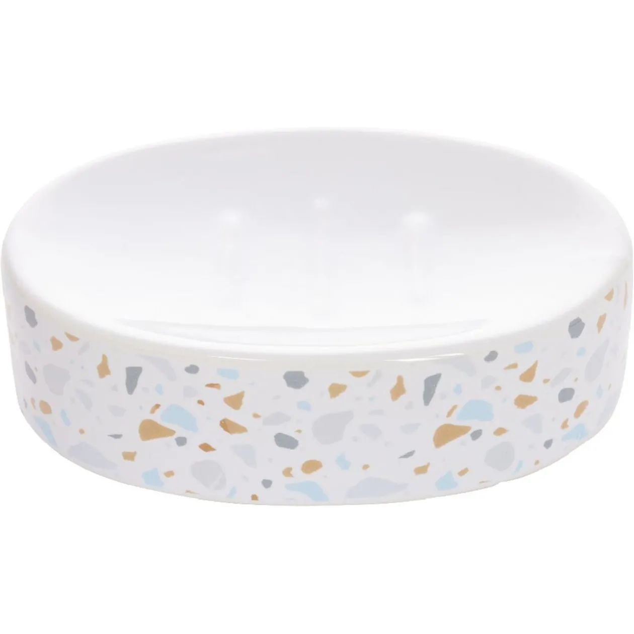 Porte-savon céramique motif terrazzo blanc et bleu 13x8,5xH3cm