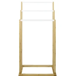 Porte-serviettes en bambou naturel et blanc 42x24xH81,5cm