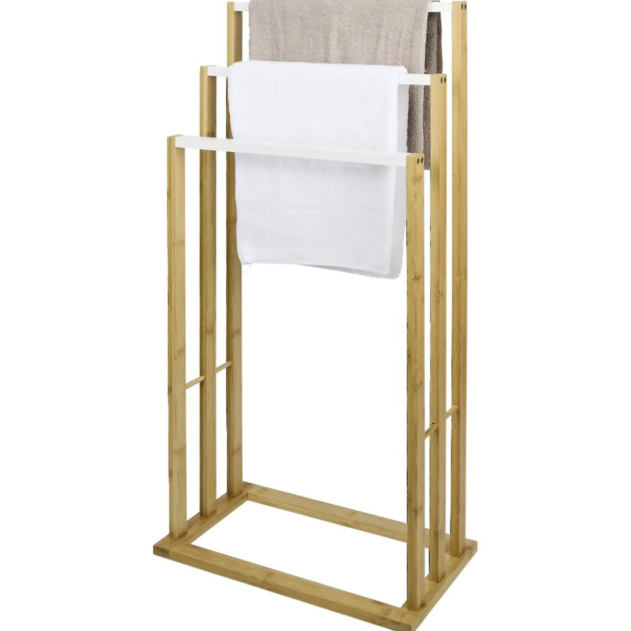 Porte-serviettes en bambou naturel et blanc 42x24xH81,5cm