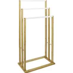 Porte-serviettes en bambou naturel et blanc 42x24xH81,5cm