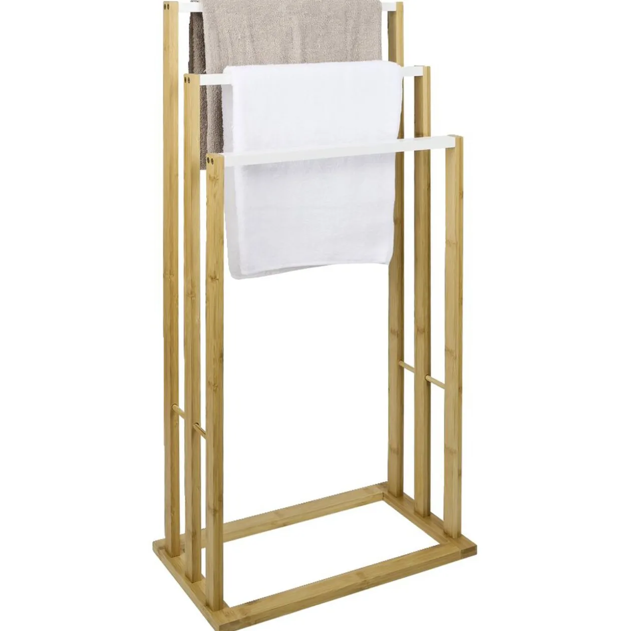 Porte-serviettes en bambou naturel et blanc 42x24xH81,5cm