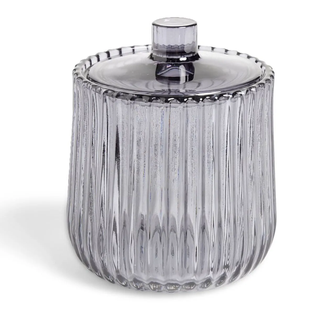 Pot à coton Ø9x11cm verre strié gris