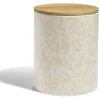 Pot de conservation 1,6L grès motif feuillage couvercle bambou Ø12xH14,5cm