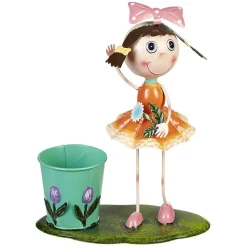 Pot métal avec figurine fillette robe
