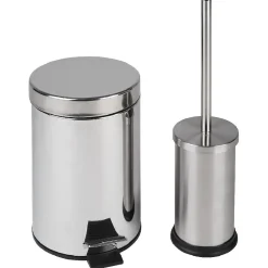 Poubelle 3 L et brosse WC gris chromé