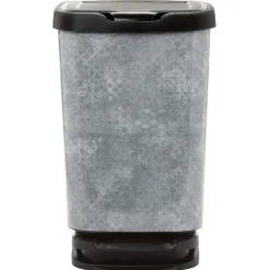 Poubelle à pédale design mosaïque grise et noire 40 L