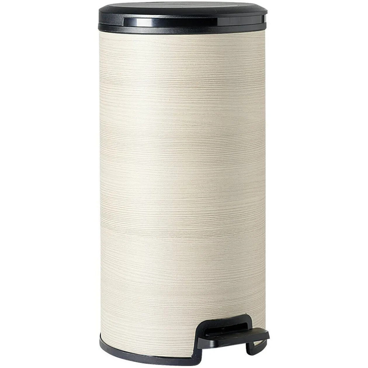 Poubelle à pédale en plastique imitation bois et noir 30 L