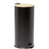 Poubelle à pédale 30L métal noir avec couvercle en bambou