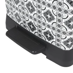 Poubelle à pédale motif carreau de ciment gris et blanc 50 L