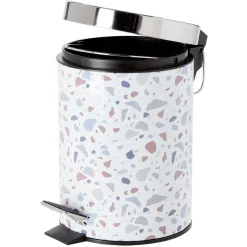 Poubelle à pédale motif terrazzo effet granit blanc et bleu 3L