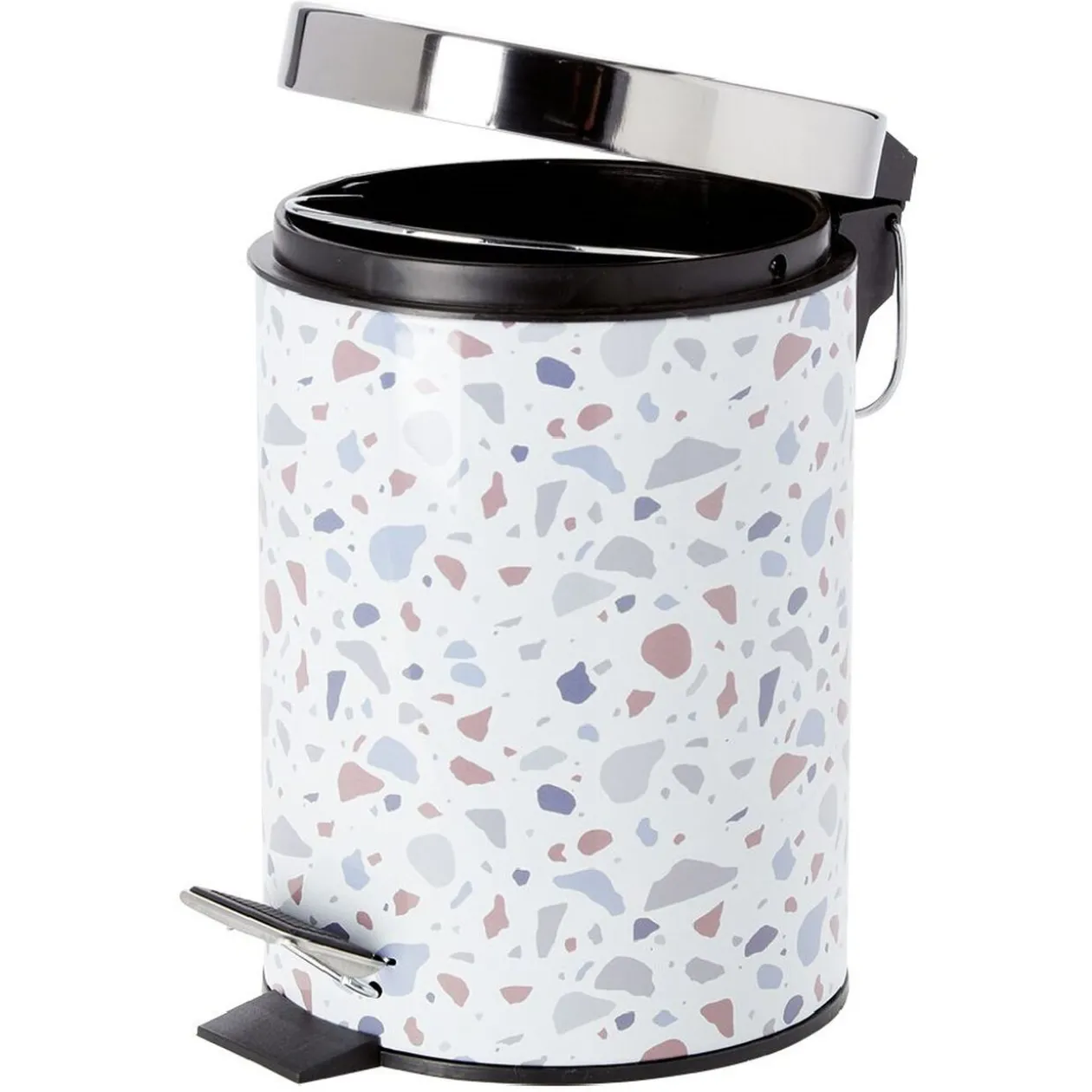 Poubelle à pédale motif terrazzo effet granit blanc et bleu 3L
