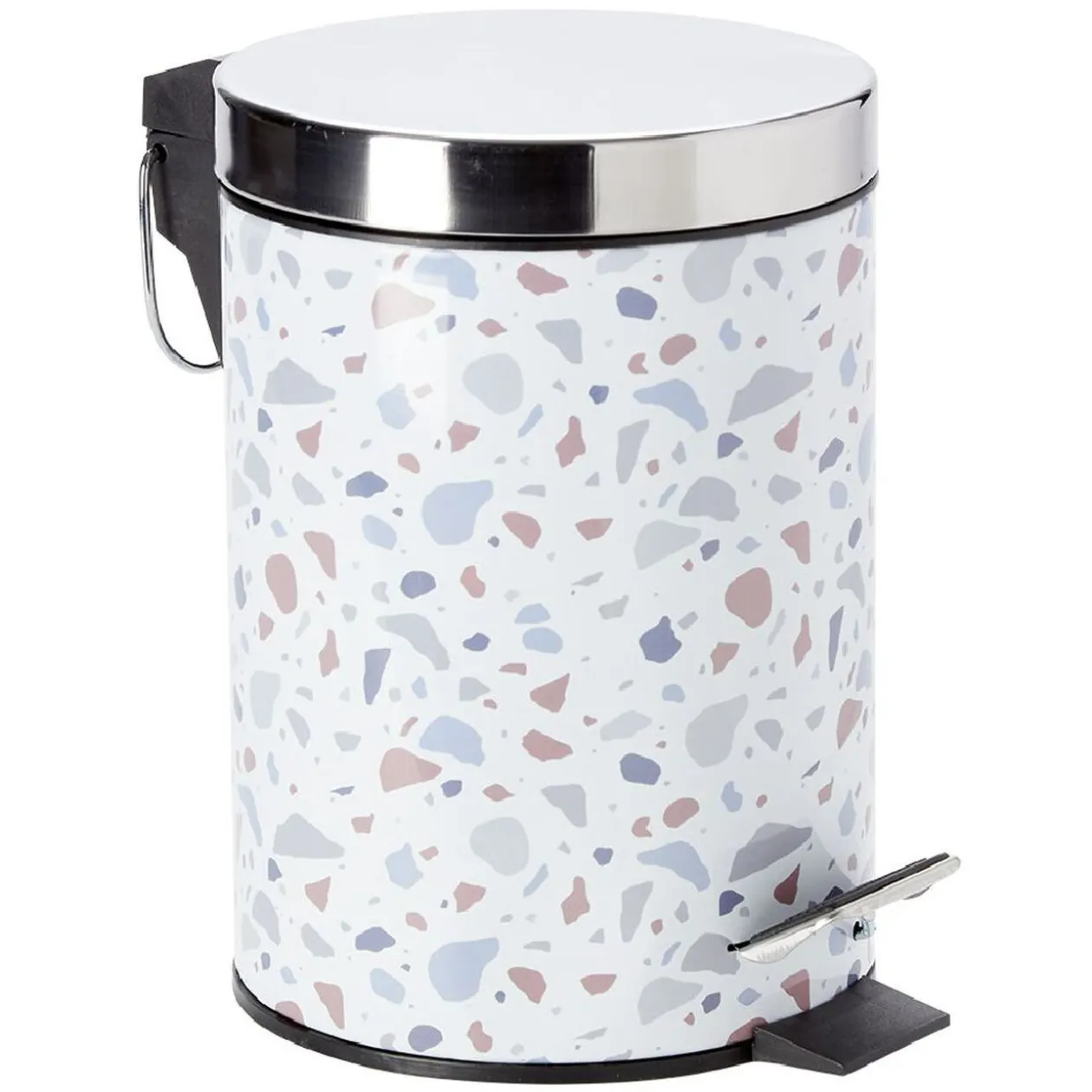 Poubelle à pédale motif terrazzo effet granit blanc et bleu 3L