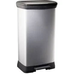 Poubelle à pédale plastique noir gris argenté 50L
