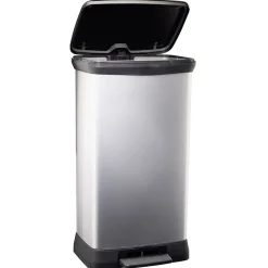 Poubelle à pédale plastique noir gris argenté 50L