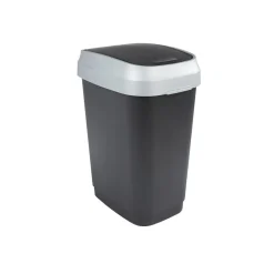 Poubelle à rabat 10 L noir et gris