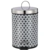 Poubelle de salle de bain en métal décor graphique noir blanc 3L