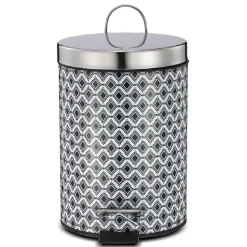 Poubelle de salle de bain en métal décor graphique noir blanc 3L