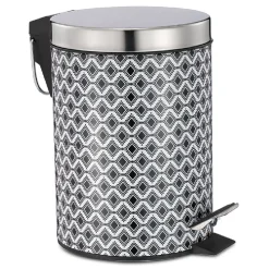 Poubelle de salle de bain en métal décor graphique noir blanc 3L