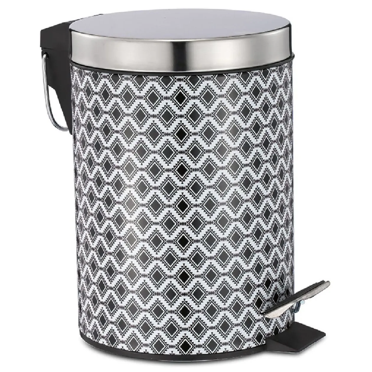 Poubelle de salle de bain en métal décor graphique noir blanc 3L