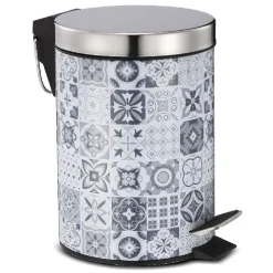 Poubelle de salle de bain en métal décor carreau de ciment 3L