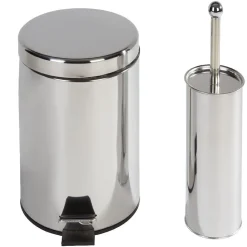 Poubelle salle de bain 5 L et brosse WC gris