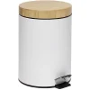 Poubelle salle de bain à pédale couvercle bambou et métal blanc 5L