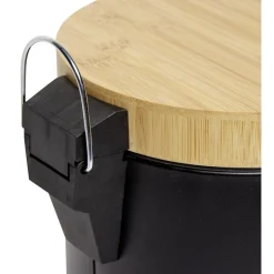 Poubelle salle de bain à pédale couvercle bambou et métal noir 5L