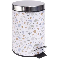 Poubelle salle de bain à pédale métal terrazzo blanc bleu marron 3L