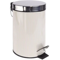 Poubelle salle de bain à pédale métal rayure verticale blanc beige 3L