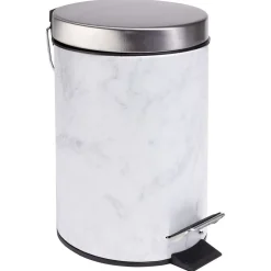 Poubelle salle de bain à pédale métal effet marbre gris et blanc 3L
