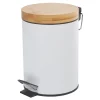 Poubelle salle de bain blanche avec couvercle bambou
