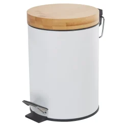 Poubelle salle de bain blanche avec couvercle bambou