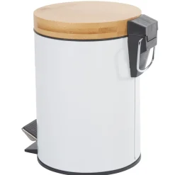 Poubelle salle de bain blanche avec couvercle bambou