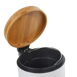 Poubelle salle de bain blanche avec couvercle bambou