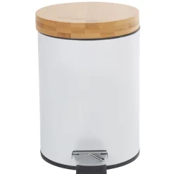 Poubelle salle de bain blanche avec couvercle bambou