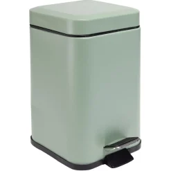 Poubelle salle de bain carré à pédale métal vert sauge 16x16xH25,5cm 3L