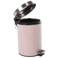 Poubelle salle de bain métal motif carreau de ciment rose 3L