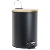 Poubelle salle de bain métal et bambou 3L noir