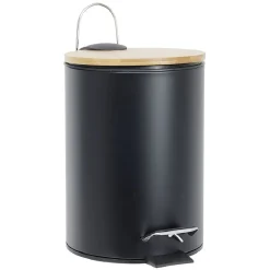 Poubelle salle de bain métal et bambou 3L noir