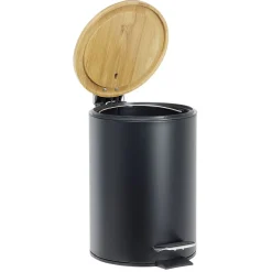 Poubelle salle de bain métal et bambou 3L noir