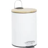 Poubelle salle de bain métal et bambou blanc