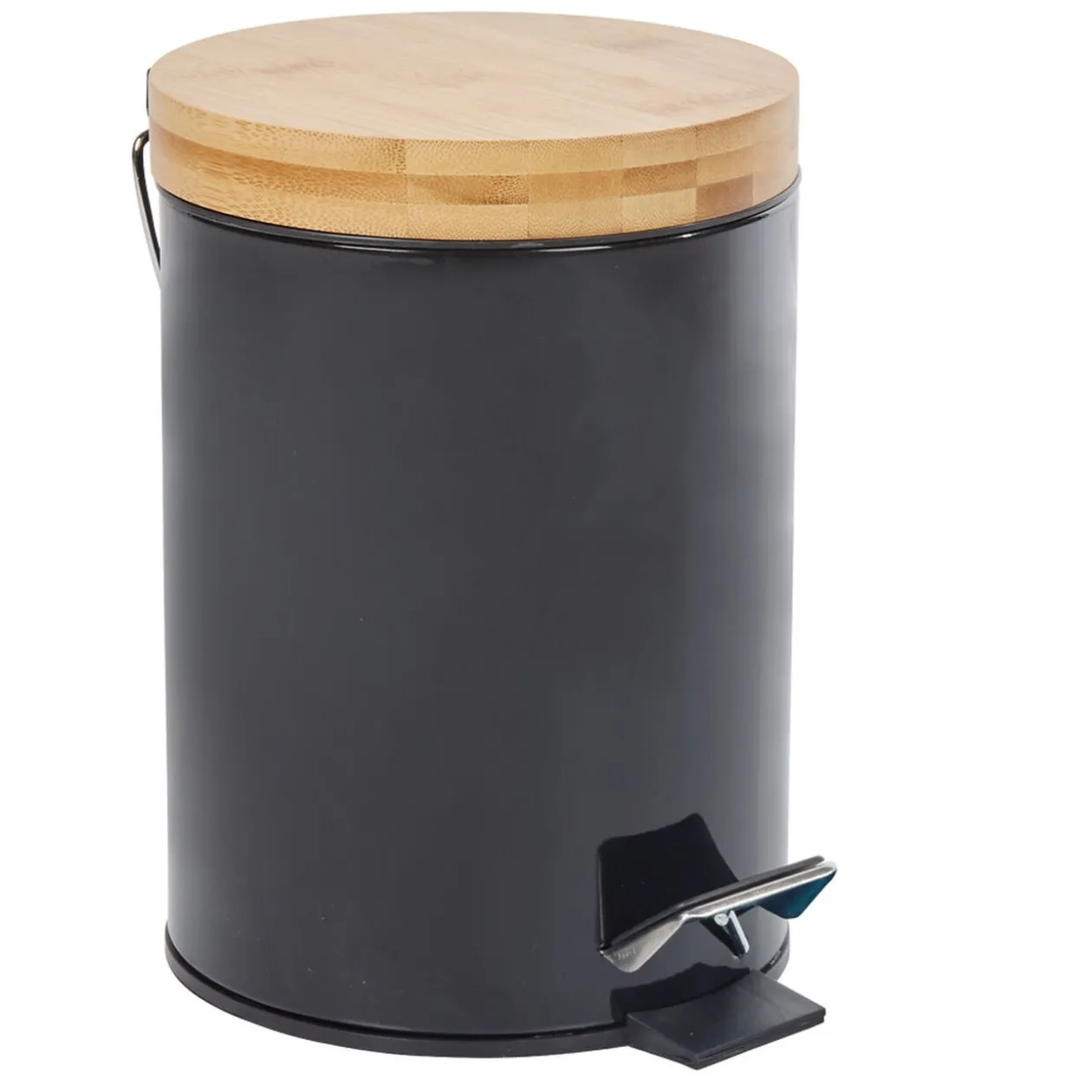 Poubelle salle de bain noire avec couvercle bambou