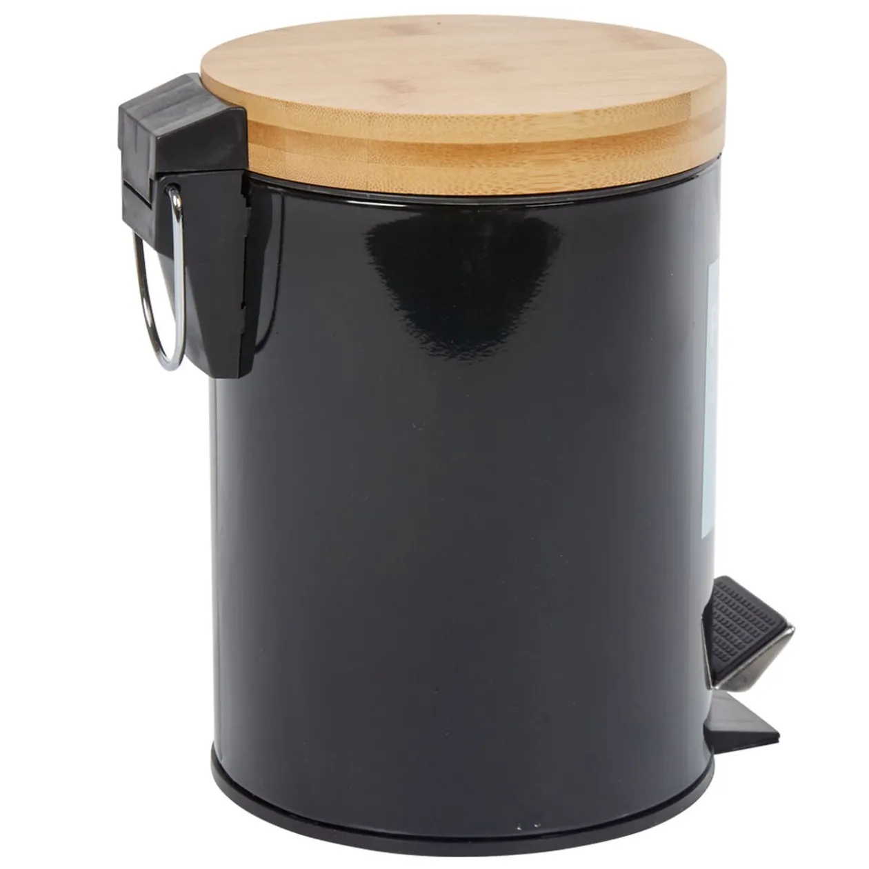 Poubelle salle de bain noire avec couvercle bambou