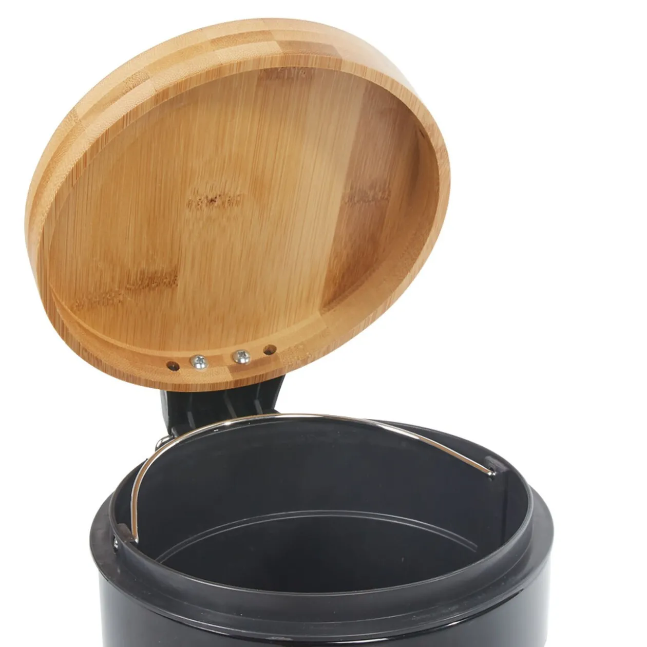Poubelle salle de bain noire avec couvercle bambou
